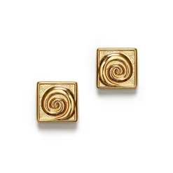 Online Swirly Square Earring - Gold Earrings